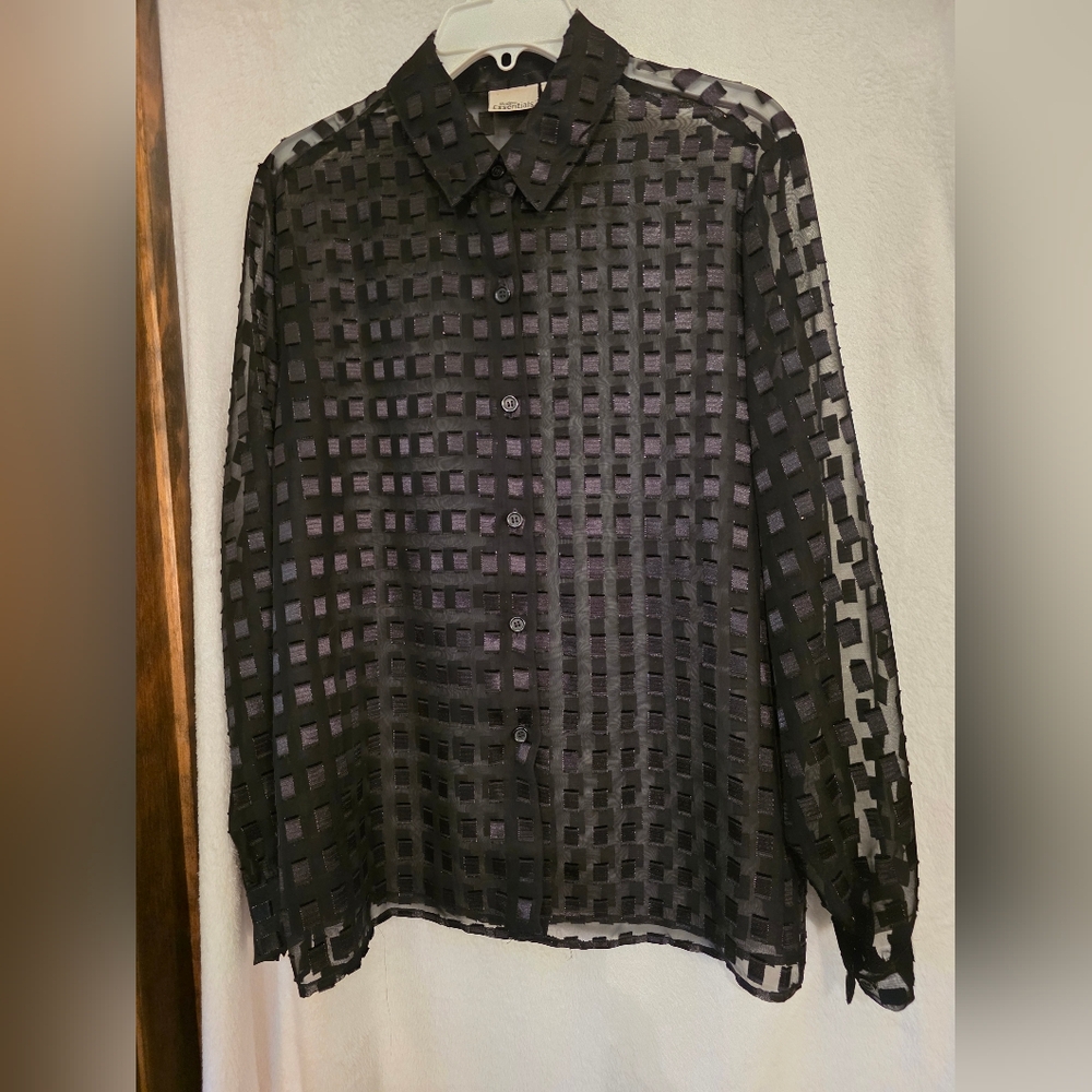 Elegant Black Sheer Button Down Shirt